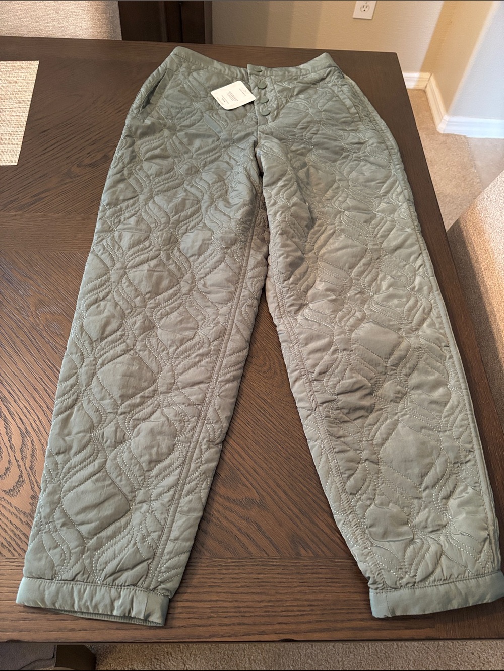 Fabletics Quilted Straight-Leg Pants in Olive Green